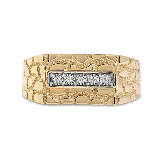 Men's Diamond Accent Five Stone Rectangle Nugget Wedding Band in 10K Gold