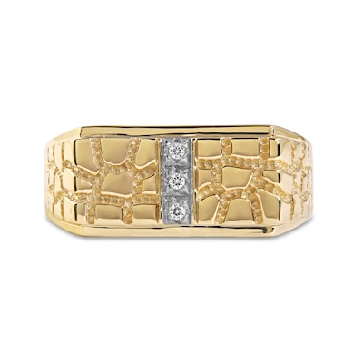 Men's Diamond Accent Three Stone Rectangle Nugget Wedding Band in 10K Gold