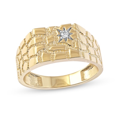 Men's 0.05 CT. T.W. Diamond Solitaire Star Nugget Wedding Band in 10K Gold