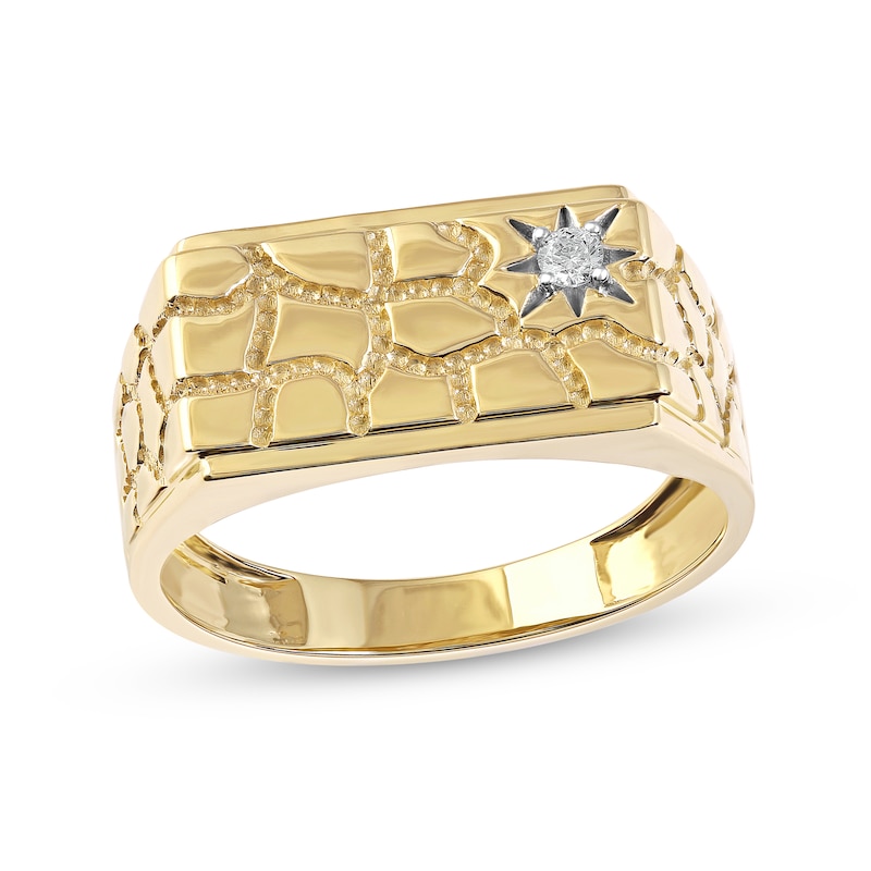 Main Image 1 of Men's 0.05 CT. T.W. Diamond Solitaire Star Nugget Wedding Band in 10K Gold