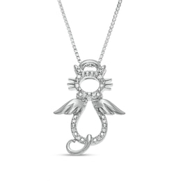 Diamond Accent Angel Cat Pendant is fashioned in Sterling Silver