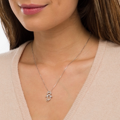 Diamond Accent Angel Cat Pendant is fashioned in Sterling Silver