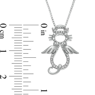 Diamond Accent Angel Cat Pendant is fashioned in Sterling Silver