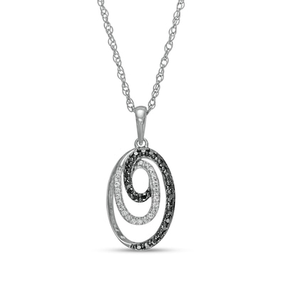 0.16 CT. T.W. Black Enhanced and White Diamond Oval Spiral Pendant in Sterling Silver