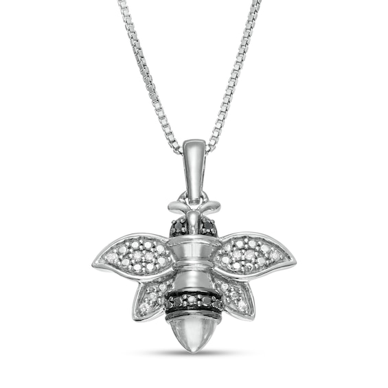 Black Enhanced and White Diamond Accent Bee Pendant in Sterling Silver