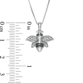 Black Enhanced and White Diamond Accent Bee Pendant in Sterling Silver