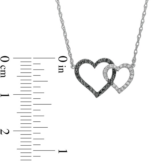 0.20 CT. T.W. Black Enhanced and White Diamond Double Heart Necklace in Sterling Silver