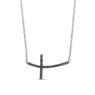 0.10 CT. T.W. Black Enhanced Diamond Curved Cross Necklace in Sterling Silver