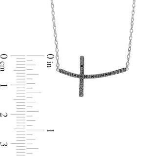 0.10 CT. T.W. Black Enhanced Diamond Curved Cross Necklace in Sterling Silver