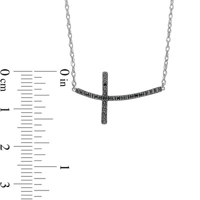 0.10 CT. T.W. Black Enhanced Diamond Curved Cross Necklace in Sterling Silver