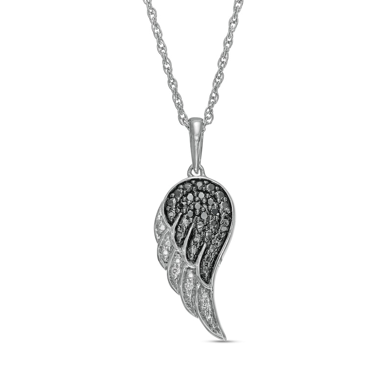 0.04 CT. T.W. Black Enhanced and White Diamond Wing Pendant in Sterling Silver|Peoples Jewellers
