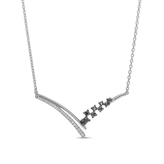 0.20 CT. T.W. Black Enhanced and White Diamond Chevron Necklace is fashioned in Sterling Silver