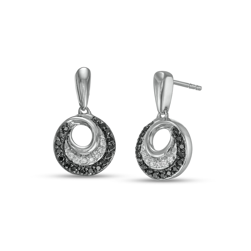 0.20 CT. T.W. Black Enhanced and White Diamond Spiral Drop Earrings in Sterling Silver