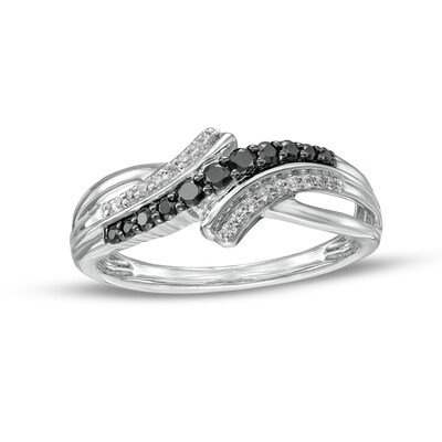 0.25 CT. T.W. Black Enhanced and White Diamond Bypass Ring in Sterling Silver