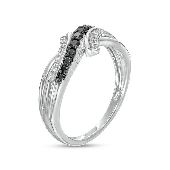 0.25 CT. T.W. Black Enhanced and White Diamond Bypass Ring in Sterling Silver