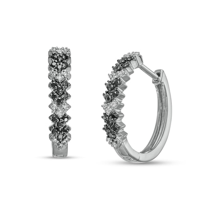 0.25 CT. T.W. Black Enhanced and White Diamond "V" Pattern Hoop Earrings in Sterling Silver