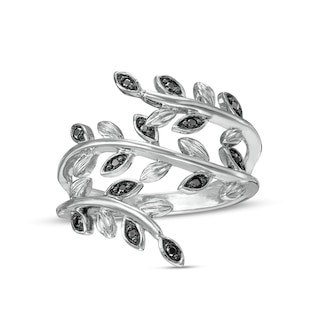 0.10 CT. T.W. Black Diamond Leaf Wrap Ring in Sterling Silver