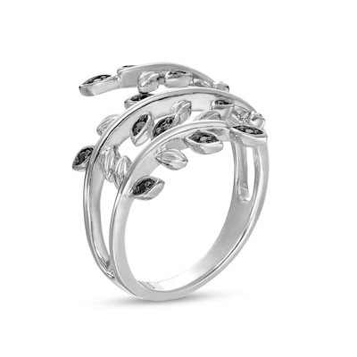 0.10 CT. T.W. Black Diamond Leaf Wrap Ring in Sterling Silver