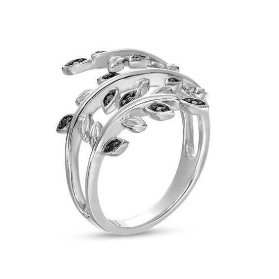 0.10 CT. T.W. Black Diamond Leaf Wrap Ring in Sterling Silver