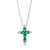 Thumbnail Image 0 of Oval Lab-Created Emerald and White Sapphire Tri-Point Cross Pendant in Sterling Silver