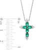 Oval Lab-Created Emerald and White Sapphire Tri-Point Cross Pendant in Sterling Silver