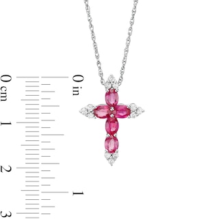 Oval Lab-Created Ruby and White Sapphire Tri-Point Cross Pendant in Sterling Silver