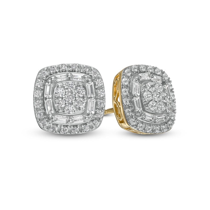 Main Image 1 of 1.00 CT. T.W. Composite Cushion-Shaped Diamond Stud Earrings in 10K Gold