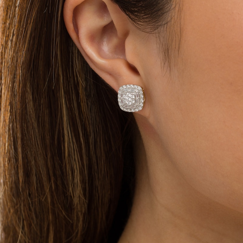 Main Image 2 of 1.00 CT. T.W. Composite Cushion-Shaped Diamond Stud Earrings in 10K Gold