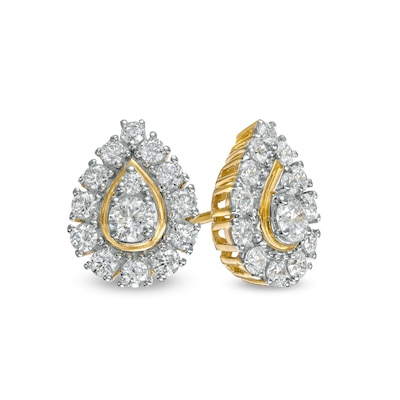 1.00 CT. T.W. Diamond Frame Pear-Shaped Stud Earrings in 10K Gold