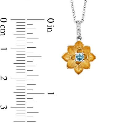 Enchanted Disney Jasmine Swiss Blue Topaz and Diamond Accent Flower Pendant in Sterling Silver and 10K Gold – 19"