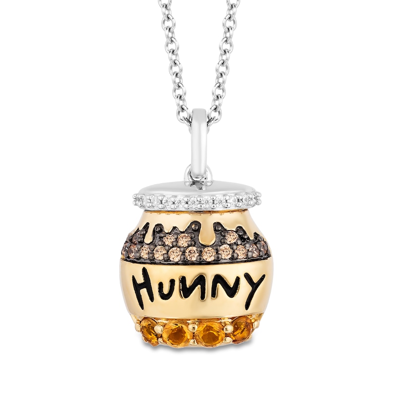 Disney Treasures Winnie the Pooh Citrine and 0.085 CT. T.W. Diamond "Hunny" Pot Pendant in Sterling Silver and 10K Gold|Peoples Jewellers