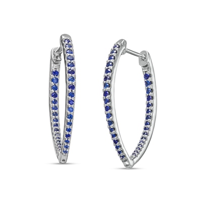 Graduating Lab-Created Sapphire V-Shape Oval Inside-Out Hoop Earrings in Sterling Silver