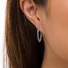 Graduating Lab-Created Sapphire V-Shape Oval Inside-Out Hoop Earrings in Sterling Silver