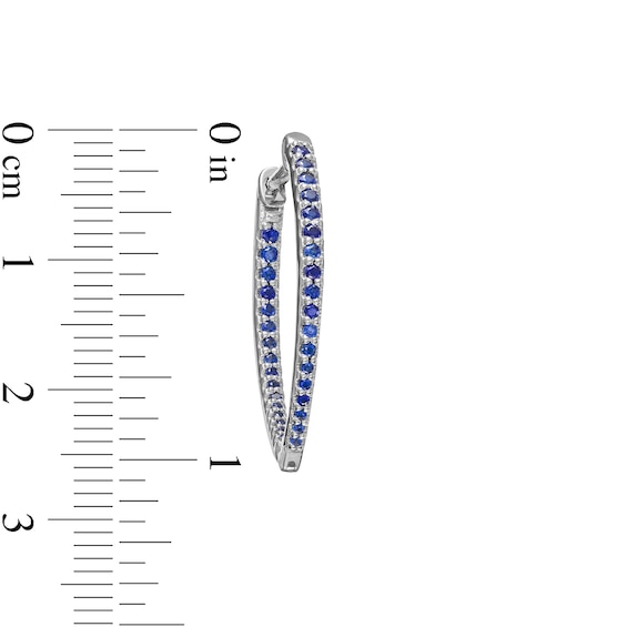 Graduating Lab-Created Sapphire V-Shape Oval Inside-Out Hoop Earrings in Sterling Silver