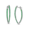 Thumbnail Image 0 of Graduating Lab-Created Emerald V-Shape Oval Inside-Out Hoop Earrings in Sterling Silver
