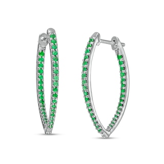 Graduating Lab-Created Emerald V-Shape Oval Inside-Out Hoop Earrings in Sterling Silver