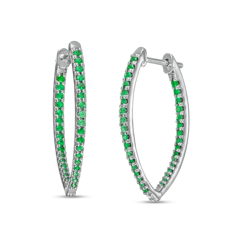 Graduating Lab-Created Emerald V-Shape Oval Inside-Out Hoop Earrings in Sterling Silver