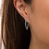 Thumbnail Image 1 of Graduating Lab-Created Emerald V-Shape Oval Inside-Out Hoop Earrings in Sterling Silver