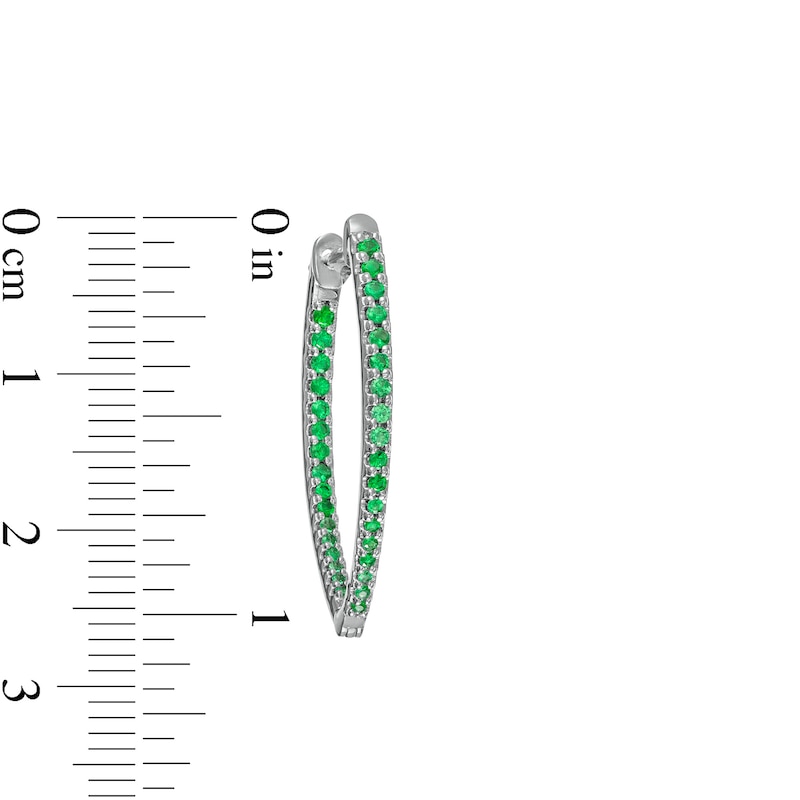 Graduating Lab-Created Emerald V-Shape Oval Inside-Out Hoop Earrings in Sterling Silver