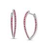 Graduating Lab-Created Ruby V-Shape Oval Inside-Out Hoop Earrings in Sterling Silver