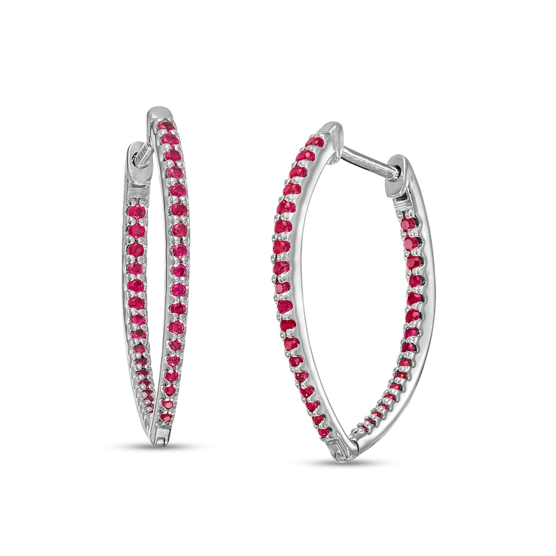 Graduating Lab-Created Ruby V-Shape Oval Inside-Out Hoop Earrings in Sterling Silver|Peoples Jewellers