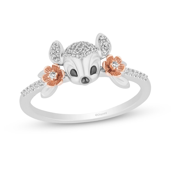 Disney Treasures Bambi 0.085 CT. T.W. Diamond Floral Shank Ring in Sterling Silver and 10K Rose Gold