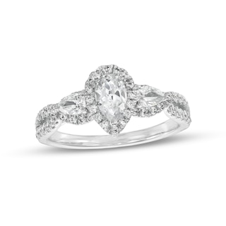 1.00 CT. T.W. Pear-Shaped Diamond Frame Past Present Future® Twist Shank Engagement Ring in 14K White Gold (I/I1)