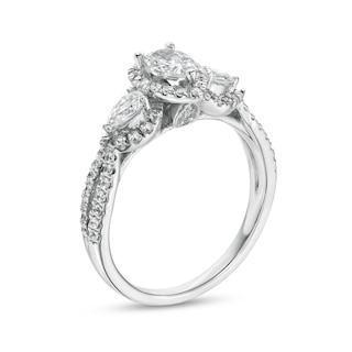 1.00 CT. T.W. Pear-Shaped Diamond Frame Past Present Future® Twist Shank Engagement Ring in 14K White Gold (I/I1)