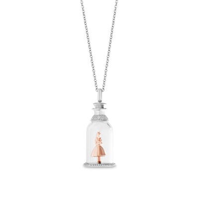 Disney Treasures Alice in Wonderland 0.18 CT. T.W. Diamond Alice in Jar Pendant in Sterling Silver and 10K Rose Gold