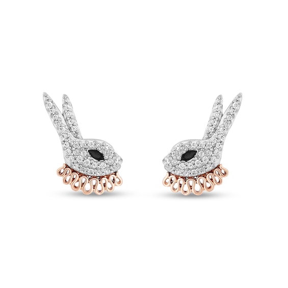 Disney Treasures Alice in Wonderland 0.145 CT. T.W. Diamond White Rabbit Earrings in Sterling Silver and 10K Rose Gold