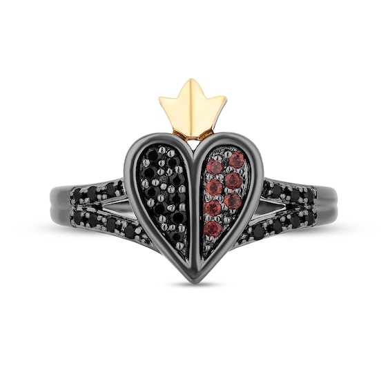 Disney Treasures Alice in Wonderland Garnet and 0.18 CT. T.W. Diamond Red Queen Ring in Sterling Silver and 10K Gold