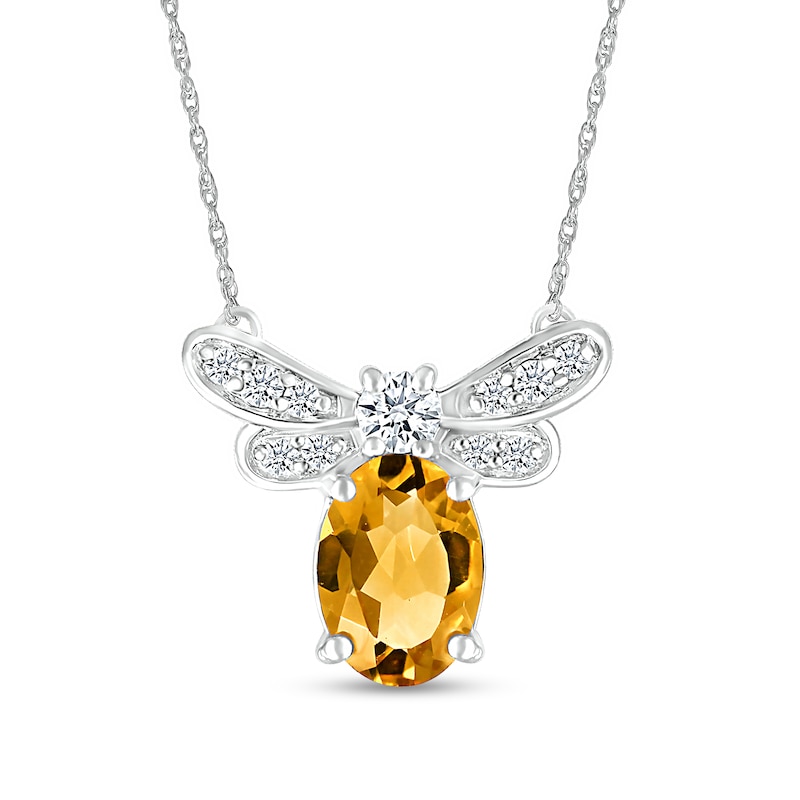 Oval Citrine and White Lab-Created Sapphire Dragonfly Necklace in Sterling Silver|Peoples Jewellers
