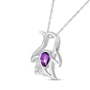 Thumbnail Image 1 of Pear-Shaped Amethyst and Diamond Accent Sitting Penguin Outline Pendant in Sterling Silver