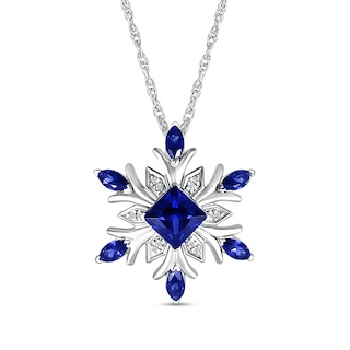 5.0mm Princess-Cut and Marquise Blue Lab-Created Sapphire with Diamond Accent Snowflake Pendant in Sterling Silver